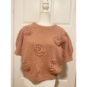 Joie Rosette Dusty Rose Short Sleeve Sweater Size XL